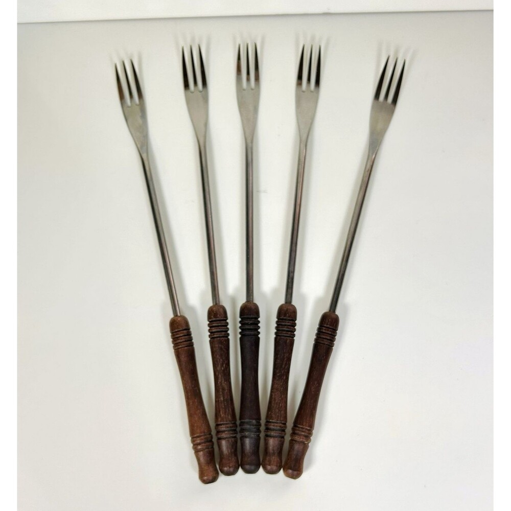 Mid-Century Modern Wooden Handle Fondue Forks Set of 5 Made In Japan